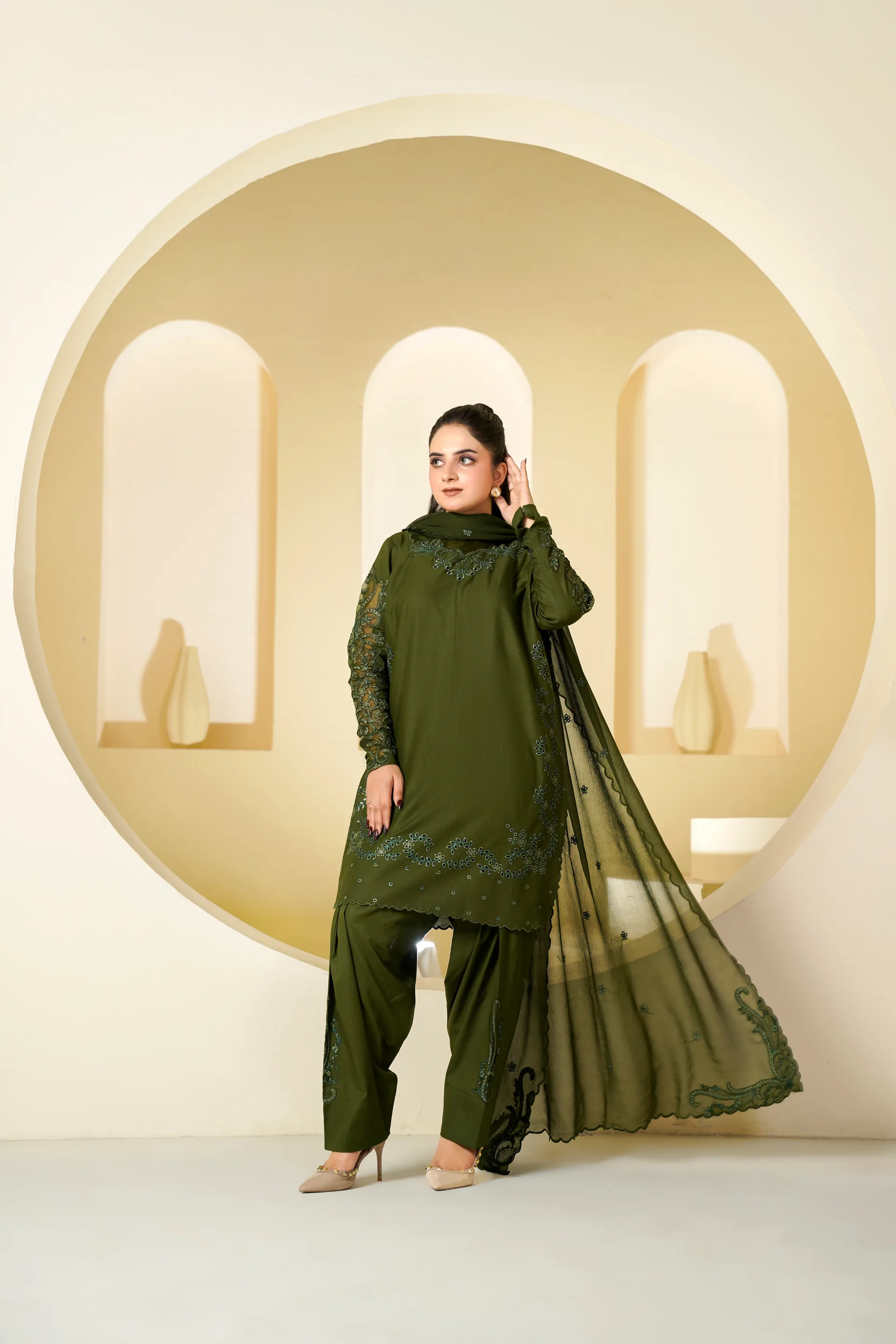 ZS-1263 Olive Green Embroidered Lawn thumbnail 3