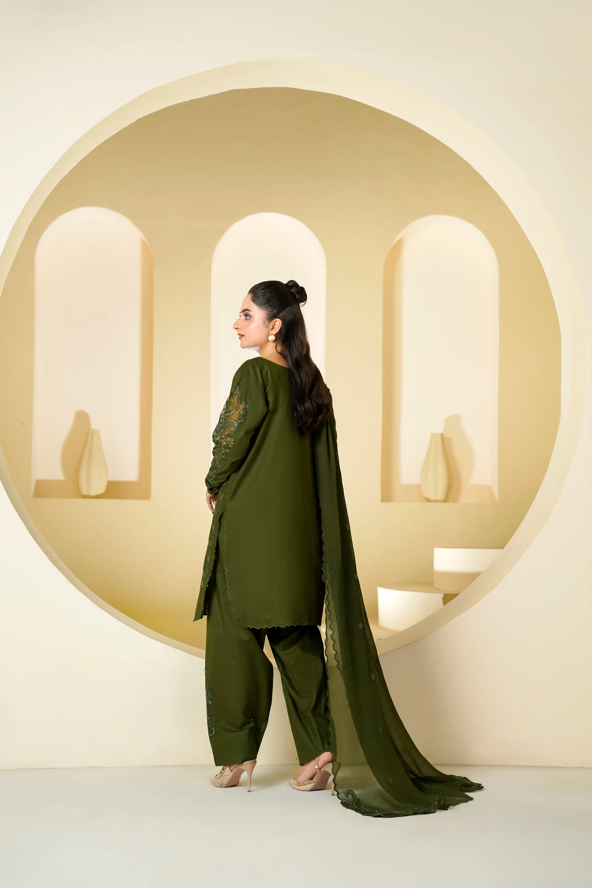 ZS-1263 Olive Green Embroidered Lawn thumbnail 4