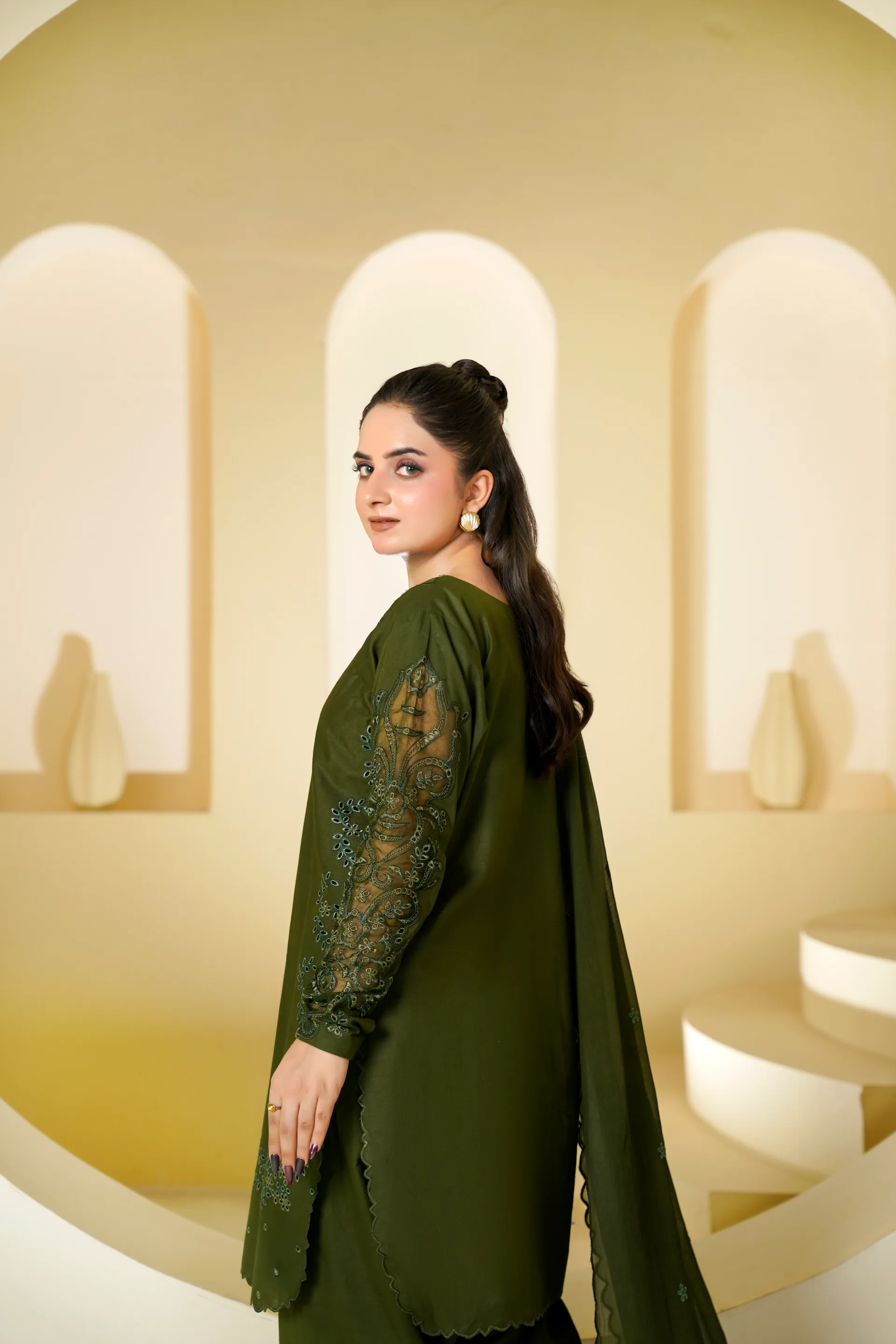 ZS-1263 Olive Green Embroidered Lawn thumbnail 5