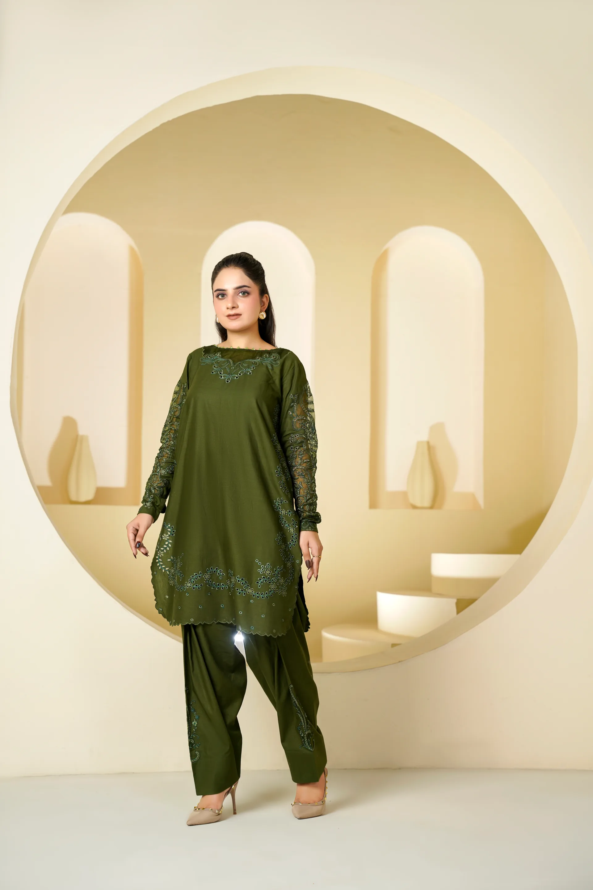 ZS-1263 Olive Green Embroidered Lawn thumbnail 6