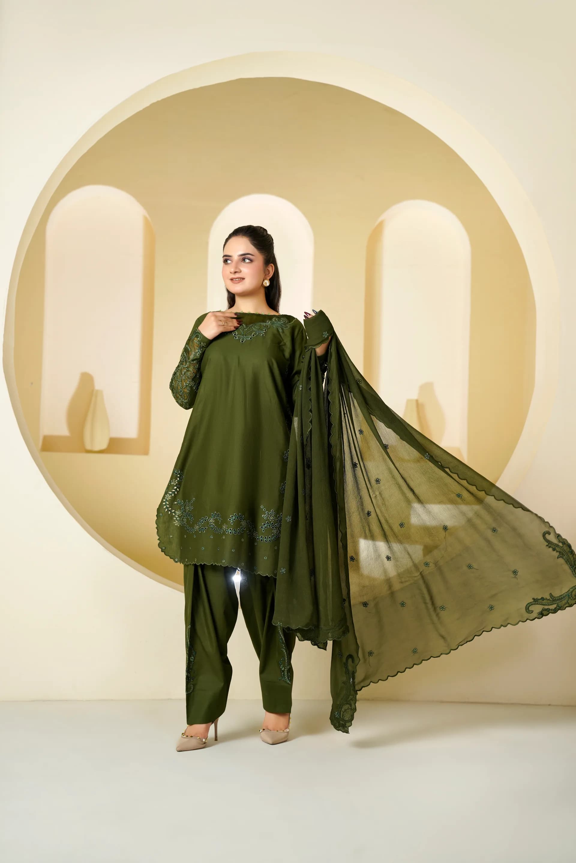 ZS-1263 Olive Green Embroidered Lawn thumbnail 7