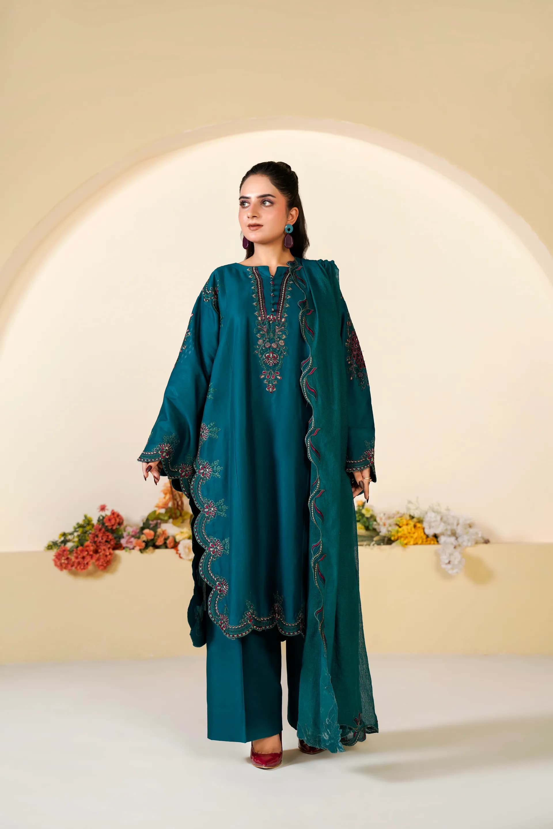 ZS-1260 Dark Teal Green Embroidered Lawn thumbnail 3