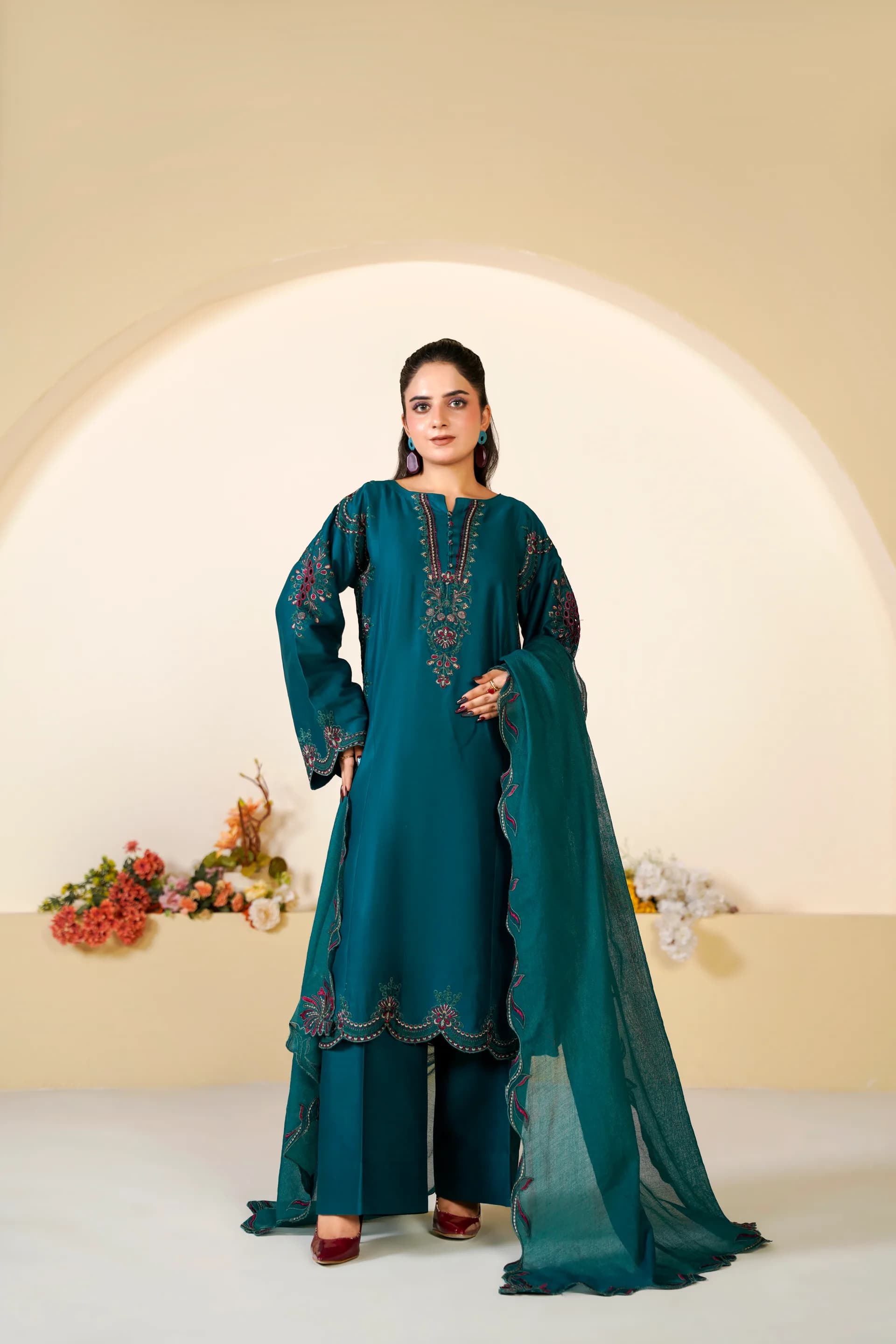 ZS-1260 Dark Teal Green Embroidered Lawn thumbnail 4
