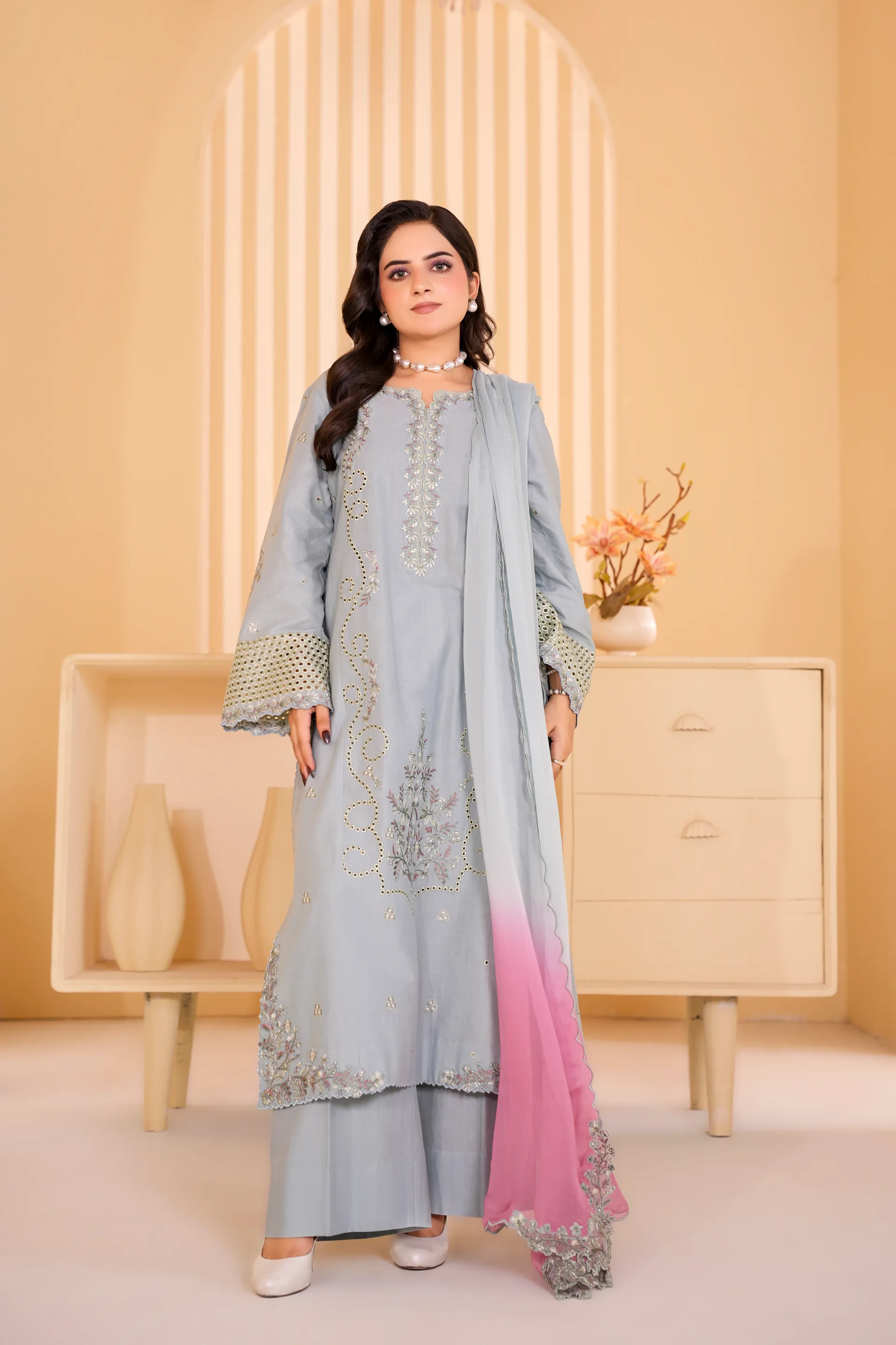 ZS-1259 Sky Blue Embroidered Lawn