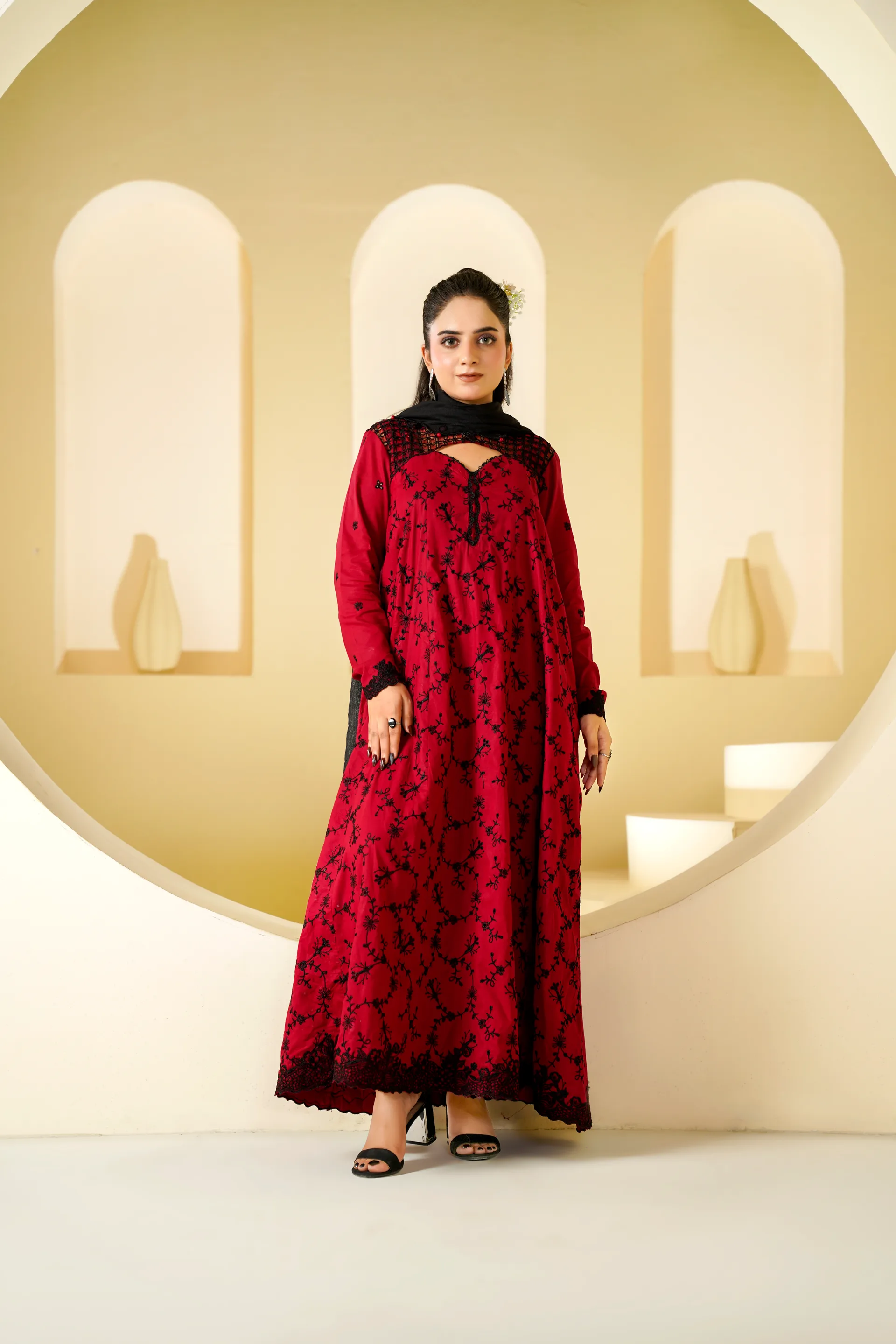 ZS-1257 Maroon Embroidered Lawn
