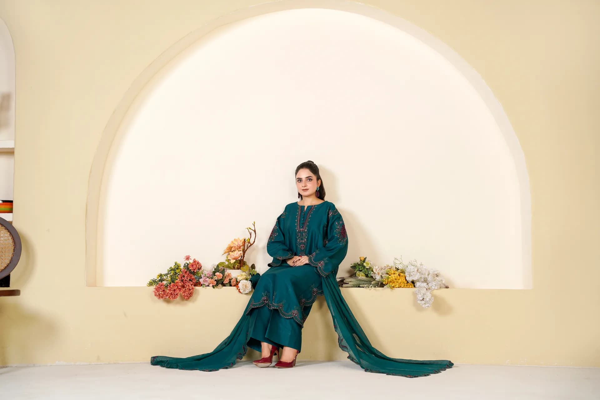 ZS-1260 Dark Teal Green Embroidered Lawn