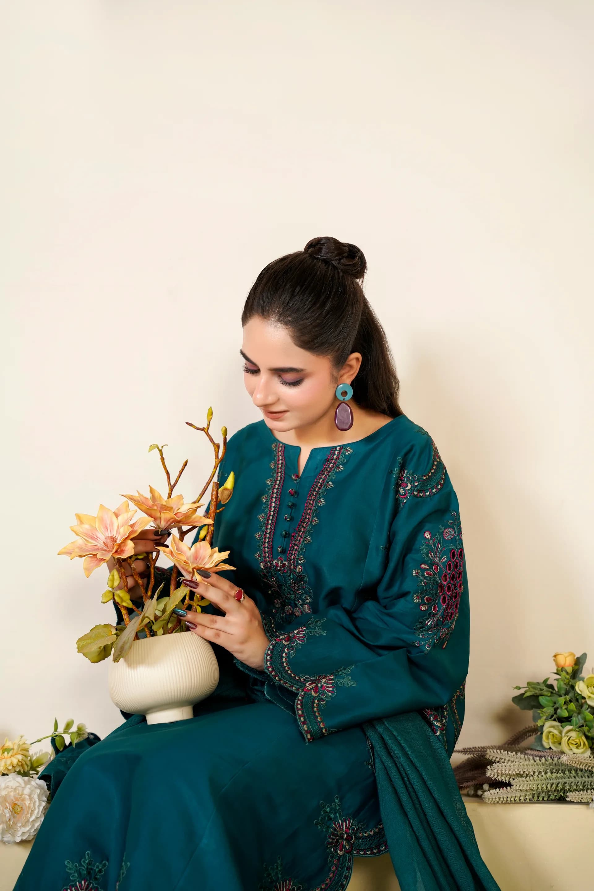 ZS-1260 Dark Teal Green Embroidered Lawn - 0-piece suit
